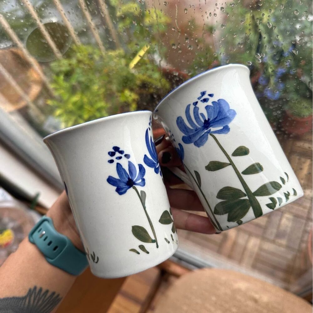 Set of 2: Hand Painted Flower Mugs